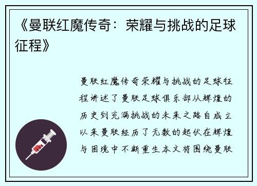《曼联红魔传奇：荣耀与挑战的足球征程》